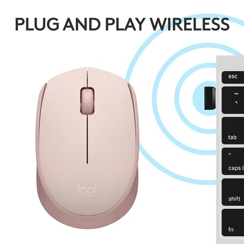 Logitech M170 Compact Ambidextrous 2.4 GHz Wireless Mouse - Rose | Ambidextrous mouse with 2.4 GHz USB-A Nano Receiver, Optical Tracking, 12-Months Battery Life, PC, Mac, Laptop compatible - color: Rose