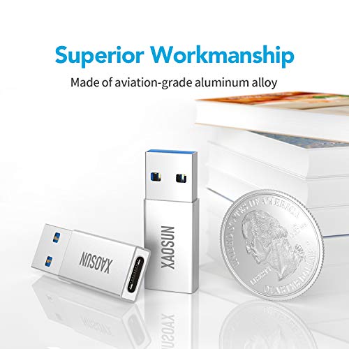 XAOSUN [10Gbps] USB C Female to USB Male Adapter (2-Pack), 3.1 USB A to C Adapter, One-Sided SuperSpeed Data Sync & 100W Fast Charging for iPhone 17/16 Plus Pro Max, Laptop, Charger, Quest Link, etc. - color: Silver-2Pack