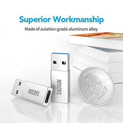 XAOSUN [10Gbps] USB C Female to USB Male Adapter (2-Pack), 3.1 USB A to C Adapter, One-Sided SuperSpeed Data Sync & 100W Fast Charging for iPhone 17/16 Plus Pro Max, Laptop, Charger, Quest Link, etc. - color: Silver-2Pack