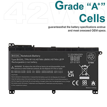 BI03XL Battery Compatible with HP Pavilion X360 M3-U 13-U M3-U001DX M3-U103DX 13-U100TU 13-U118TU Stream 14-AX 14-ax010nr 14-ax020wm 14-ax030wm TPN-W118 Laptop ON03XL HSTNN-LB7P HSTNN-UB6W 843537-541 - size: BI03XL 8.94 × 4.96 × 0.71 in