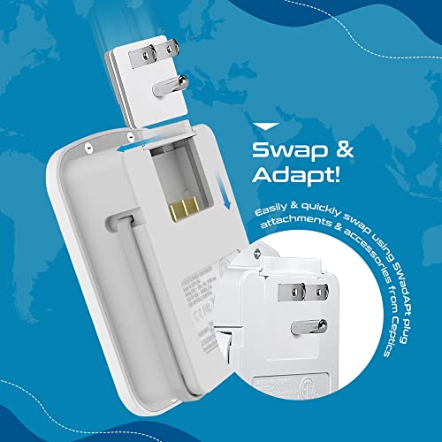 Ceptics World Travel Adapter Kit 2 USB-A, USB-C US Outlets, 20W/QC 18W Power Delivery, Surge Protection, SWADAPT Compatible for Europe, UK, China, Australia, Japan Perfect Laptop (WPS-5B) - color: white