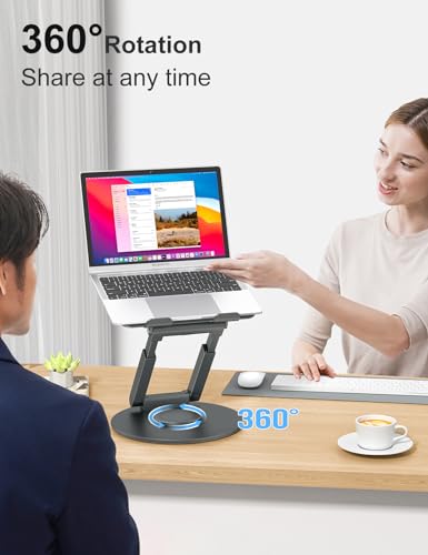 tounee Telescopic Laptop Stand for Desk with 360° Swivel Base, Sit to Stand, Height Adjustable, Portable Riser Holder for Good Posture, Compatible with MacBook Pro, All Laptops 10-17"-Gray - color: Gray
