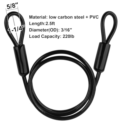 4 Pack 2.5' Black Security Cable Luggage Lock Safety Wire | Double Looped Ends