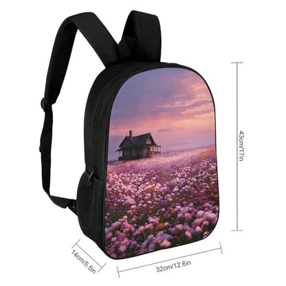 17 In Laptop Backpack Water Resistant Travel Backpack Black | Sunset And Flower Sea, Breathable Airflow Back Panel, Adjustable Ergonomic Shoulder Straps, Foam-Padded Top Carry Handle