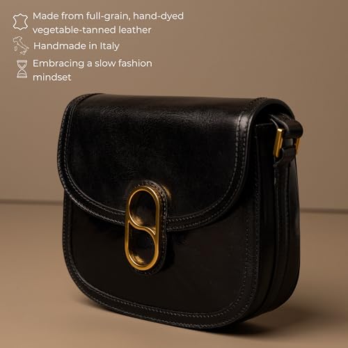 Time Resistance Full-Grain Leather Crossbody Bag – Shoulder Bag with Magnetic Closure - Leather Messenger Bag for Women - color: Black