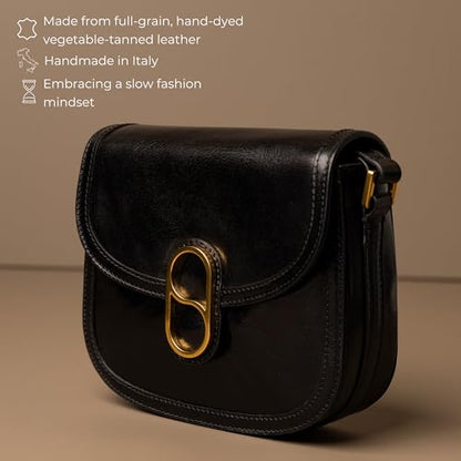 Time Resistance Full-Grain Leather Crossbody Bag – Shoulder Bag with Magnetic Closure - Leather Messenger Bag for Women - color: Black