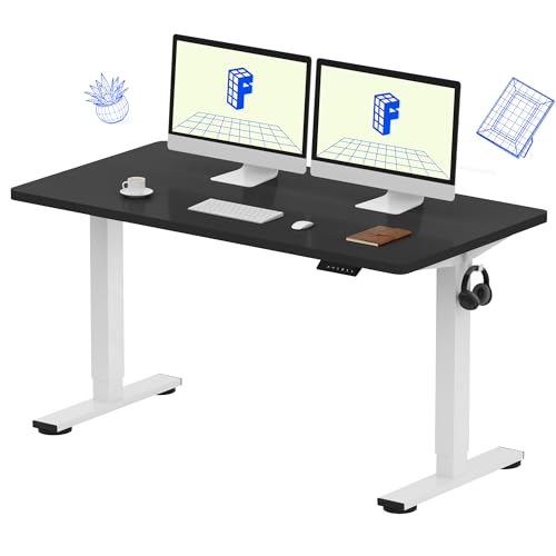 FLEXISPOT EN1 55"x28" One-Piece Standing Desk, Black | 1" Thick Seamless Desktop, 176 LBS Capacity, Home Office Use, 4 Memory Presets, Dual Monitor Setup, Anti-Collision Protection - color: Black (White Frame), size: 55.1 x 27.6 in