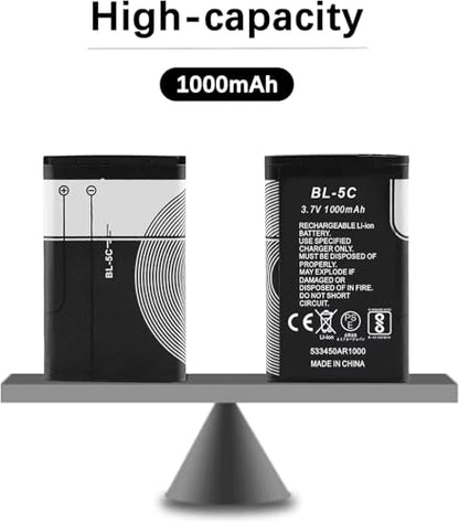 XHDATA BL-5C 3.7V 1000mAh Rechargeable Battery Suitable for Household Radio with Current Protection 96PC (Black) - size: 96 Pieces