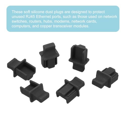 MECCANIXITY RJ45 Dust Covers Caps, Black RJ45 Dust Plug Silicone Ethernet Port Protector Covers for Media Converter, Router, Modem, Laptop, Network Panel, Pack of 100