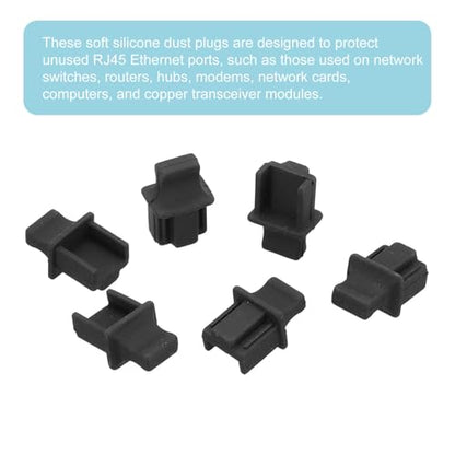 MECCANIXITY RJ45 Dust Covers Caps, Black RJ45 Dust Plug Silicone Ethernet Port Protector Covers for Media Converter, Router, Modem, Laptop, Network Panel, Pack of 100