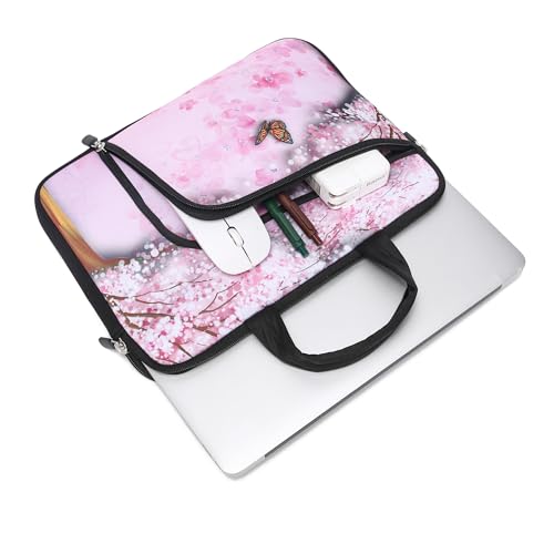 15 15.4 15.6 inch Laptop Handle Bag Computer Protect Notebook Sleeve Neoprene Cover Soft Carrying Case with Extra Pockets - color: Beautiful Plum Bossom