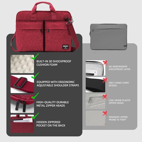 KINGSLONG 15.6 inch Laptop Shoulder Bag Sleeve, Slim Shockproof Computer Notebook Ultrabooks Carrying Case Handbag Cover Fit for Acer Asus Dell Lenovo HP, Red - color: Red, size: 15 - 15.6 Inch