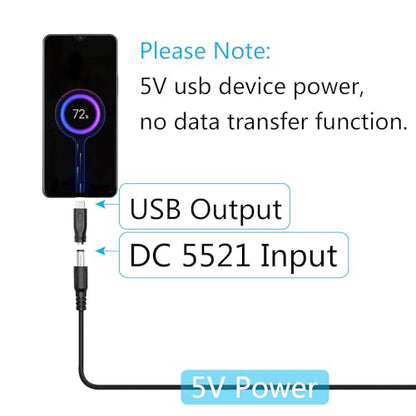 6Pcs DC 5.5mm x 2.1mm to USB Adapter, 5V DC 5521 Female to Type C & Micro & Mini USB Male Plug Convert Connector Power (Mixed) - style: DC to USB - 6Pcs(Mixed)