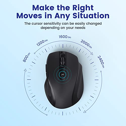 Wireless Mouse, 2.4G Comfortable Wireless Computer Mouse for Laptop, 5 Adjustable 2400 DPI with 6 Buttons, 18 Months Battery Life Mouse for Laptop PC Mac Computer Chromebook MacBook - Black