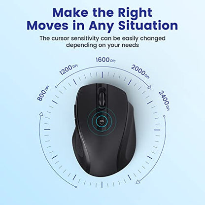 Wireless Mouse, 2.4G Comfortable Wireless Computer Mouse for Laptop, 5 Adjustable 2400 DPI with 6 Buttons, 18 Months Battery Life Mouse for Laptop PC Mac Computer Chromebook MacBook - Black