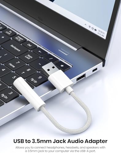 Fidioto 2 Pack USB A to Audio Jack Adapter, White Braided Cable USB to 3.5mm Adapter Compatible with Speaker, Headphone,PC,Laptop,Linux,Desktops,PS4 and More Devices - size: 2 Pack