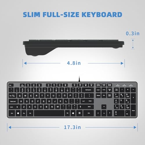 USB Wired Keyboard for Window,Comfortable Quiet Chocolate Keys, Durable Ultra-Slim Wired Computer Keyboard(QWERTY) for PC, Windows 11/10/8/7/XP/Vista KB1430 - color: grey