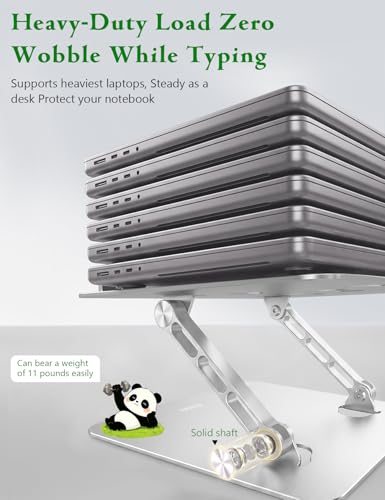 Stable Laptop Stand for Desk Fit for 10"-16.3" Laptops, Silver | Foldable Aluminum Riser Creates an Ergonomic Workspace with Cute Panda Cooling Vent, Fits MacBook Air/Pro, Dell and Lenovo - color: Silver