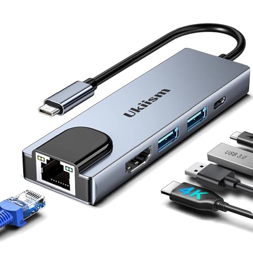 USB C Hub 5 in 1 Multiport Adapter, USB C Hub with 4K HDMI, Ethernet RJ45, 100W PD Charging, USB 3.0 Ports, Type C Docking Station for MacBook Pro Air, iPad, Laptop - style: 5-in-1