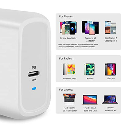 Amazon Basics 65W One-Port GaN USB-C Wall Charger with Power Delivery PD, Foldable Plug, Portable, Fast Charging for Laptops, Tablets & Phones, Non-PPS, White - color: White, style: 65W (1 USB-C)