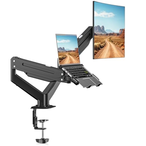 Suptek Monitor Laptop Mount Stand, 2 in 1 Function Dual Monitor Arms Desk Mount for 13"-18" Notebook and 17"-32" Monitor with Laptop Tray,Holds up to 22lbs - style: Laptop Monitor Mount