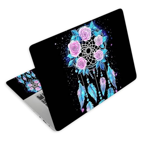 Universal Laptop Skin Decal, 3-Piece Vinyl Protector for 12 13 14 15.6" Notebook, Waterproof Anti-Scratch, Easy Trim & Bubble-Free Finish, Dreamcatcher with Pink Roses - color: Dreamcatcher with Pink Roses