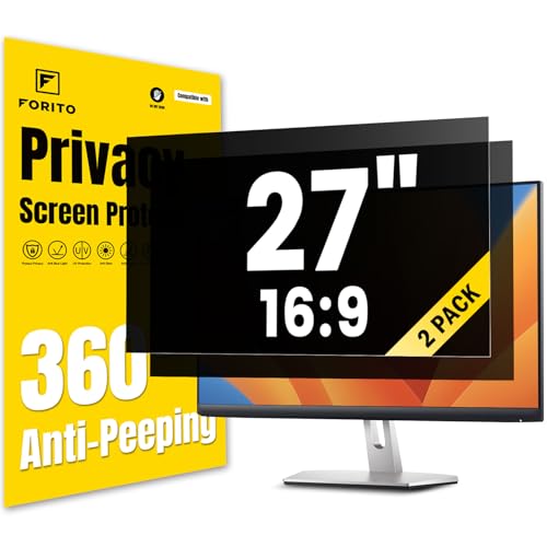F FORITO 2-Pack 27 Inch 16:9 Privacy Screen Protector for Computer Monitor, Removable Eye Protection Anti Blue Light Anti Glare Computer Screen 360°Privacy Shield for All 27" Widescreen Monitors - size: for 27" (Diagonal) - 16:9 Aspect Ratio Monitors