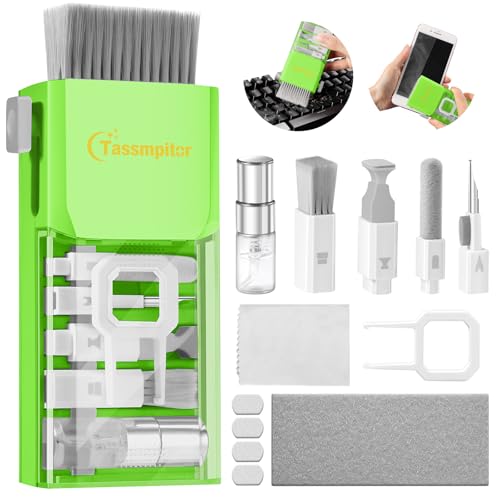 All-in-1 Keyboard Cleaner Laptop Cleaning Kit,Computer Screen-Safe Tools | MacBook iPad iPhone,Electronics Brush Tool for PC Camera Lens Earbuds,Deep Cleaning Spray Cloth, High-Density Soft Brush - color: LightGreen