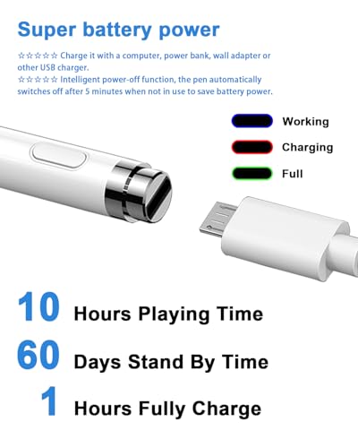 Stylus Pen for Touch Screen 1.5mm Fine Point Pen for iPhone Rechargeable Universal iPad Pencil Compatible with Android/iOS/iPad/iPhone/Smartphone Other Tablets/Nintendo Switch 2 (White) - color: White