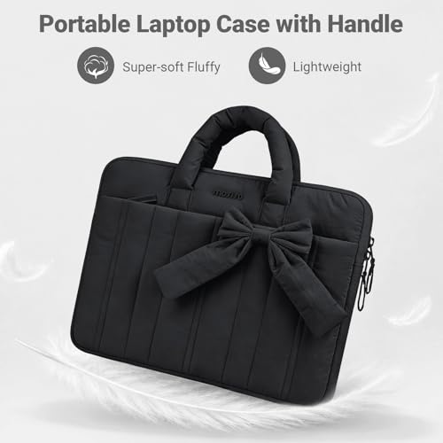 MOSISO Laptop Case 13.3 inch, 13-13.3 inch Puffy Laptop Sleeve Compatible with MacBook Neo/Air 13.6 M5 M4 M3 M2 M1/Pro 13/14, HP Dell ASUS Lenovo, Rectangle Quilted Carrying Bag with Bow&Handle, Black - color: Black, size: 13.3 inch