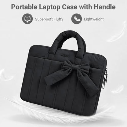 MOSISO Laptop Case 16 inch, 15-15.6 inch Puffy Laptop Sleeve Compatible with MacBook Pro 16 M5 M4 M3 M2 M1, HP Acer Dell Lenovo ASUS Notebook, Rectangle Quilted Carrying Bag with Bow&Handle, Black - color: Black, size: 16 inch