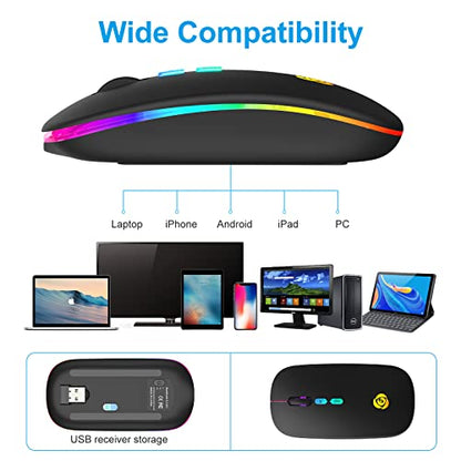 CC Store Wireless Mouse for Laptop,USB-C Rechargeable with Dual Connection | Bluetooth mouse with 2.4GHz USB receiver, silent slim design, adjustable DPI for laptop,MacBook,PC and tablet,Black - color: Black
