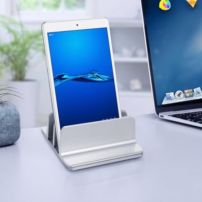 ABOOFAN Vertical Laptop Holder and Tablet Rack Aluminum Alloy Dual Slots Space-Saving Desk Stand for Office and Home Use Silver