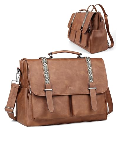 Messenger Bag for Women, 17L Leather Satchel Backpack Purse | Large Laptop Briefcase Multi Pocket Shoulder Bags, Spacious Compartments for Office, Travel, Work, Business, Daily Gift - color: 1 Brown Retro Style