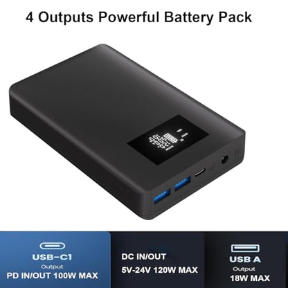 USB Type C PD 100W Portable Laptop Charger Power Bank Battery Pack DC Output 5V 7.4V 9V 12V 15V 16V 16.5V 18V 19V 19.5V 20V 24V 3A 4A For Macbook DELL HP Lenovo Steam deck Led Strip Tablet CPAP