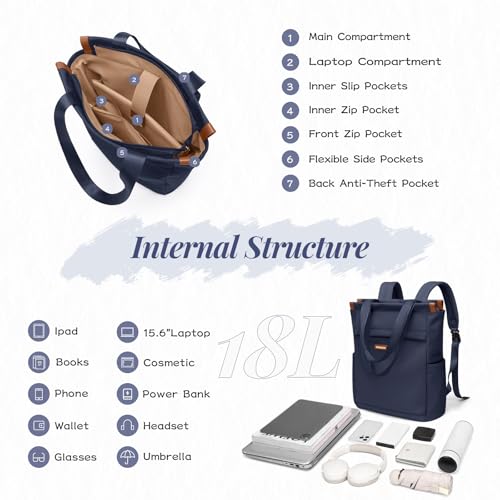GOLF SUPAGS Convertible Laptop Backpack for Women Casual Daypack Notebook Tote Bag for Work College Travel Leisure (Navy Blue) - color: Navy Blue-n