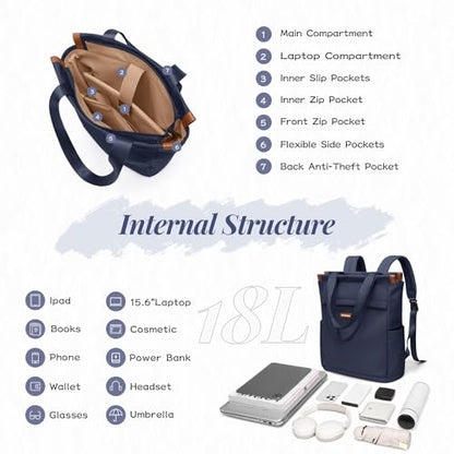 GOLF SUPAGS Convertible Laptop Backpack for Women Casual Daypack Notebook Tote Bag for Work College Travel Leisure (Navy Blue) - color: Navy Blue-n