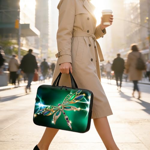 Laptop Bag 17 Inch,Resistant Shockproof Laptop Sleeve Case Protective Cover Carrying Case with Handle Compatible for HP Dell Lenovo Acer Asus Notebook Computer,Emerald Dragonfly - color: Emerald Dragonfly, size: 17-17.3 in