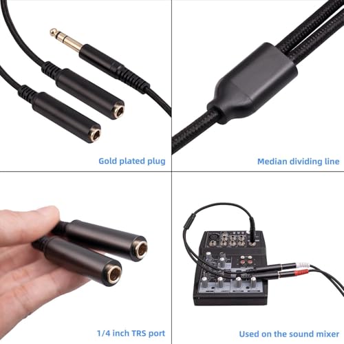 1/4 TRS Stereo Audio Cable for Guitar or Mixer with Jack Output, 1 FT, 1 Pack, Black, Splitter Y Adapter, 6.35mm Male to Dual 6.35mm Female Jack Cable - size: 1 FT 1 Pack, style: 1/4 TRS Stereo Audio Cable