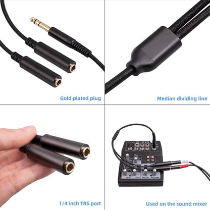1/4 TRS Stereo Audio Cable for Guitar or Mixer with Jack Output, 1 FT, 1 Pack, Black, Splitter Y Adapter, 6.35mm Male to Dual 6.35mm Female Jack Cable - size: 1 FT 1 Pack, style: 1/4 TRS Stereo Audio Cable