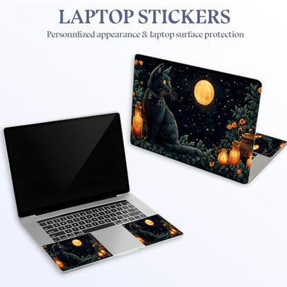 Universal Laptop Skin Sticker Decal,15.6 Inch Laptop Vinyl Cover for 13" 14" 15.6" Laptop,Scratch-Resistant Waterproof Protector Wrap,Reusable with Wrist Pads,Black Cat Full Moon Potions - color: Black Cat Full Moon Potions