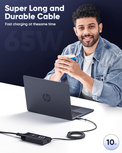 HP Laptop Charger USB C 65W/45W Type C Power Adapter for HP EliteBook Elite Spectre X360 X2 830 1030 1040 Envy 11 13 14 15 ProBook 430 G6 G7 G8 Chromebook Pavilion,10FT,With UK Power Cable