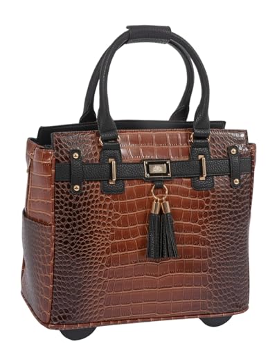 JKM & Company Rolling Laptop Bag for Women | Designer Wheeled Briefcase | Fits 13-17" Laptops | Office Travel Computer Case - color: Brown/Black