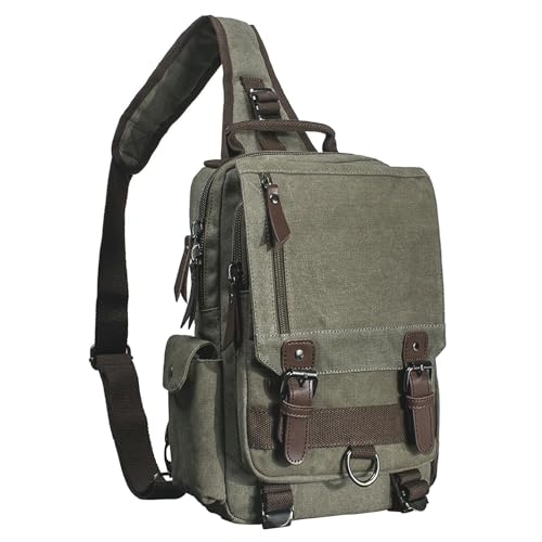 mygreen Canvas Cross Body Messenger Bag Shoulder Sling Backpack Travel Rucksack - color: Green, size: Large