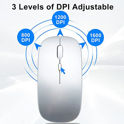 Wireless Bluetooth Mouse for iPad/MacBook Pro/Air/Laptop/pc Rechargeable Silent Mouse Portable Slim for Surface Pro/Lenovo/Samsung Tablet (Bright Silver) - color: Bright Silver