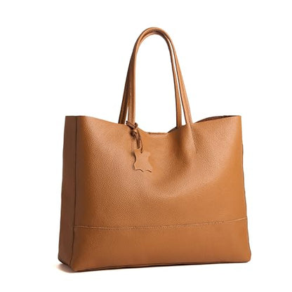 Italian Leather Tote Bag for Women - Large Shoulder Shopper, Fits 16” Laptop, Keychain Holder, Made in Italy - color: Camel Brown