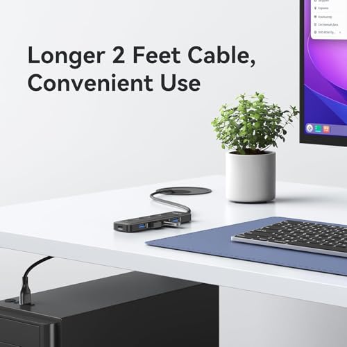 MOKiN USB 3.0 Hub, 5-Port Ultra Slim Powered Data USB Extender with 4*USB A 3.0, USB-C 5V Power Port, 5Gbps, Individual Switches & LED, for Laptop, MacBook, Chromebook, Dell, Acer, XPS