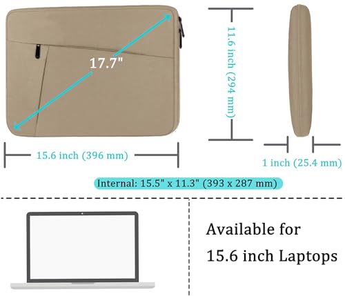 15.6 inch Laptop Sleeve, Shockproof Protective Computer Carrying Cover with Front Pocket, Briefcase Handbags Laptop Case for 15.6 inch HP, Dell, Acer, Asus, Notebook, Khaki - color: Khaki, size: 15.6 inch