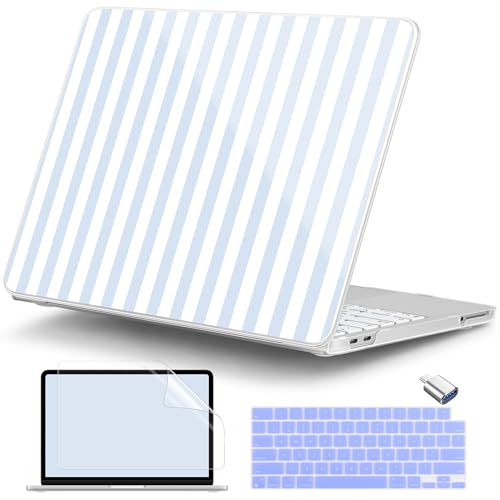 for MacBook Neo 13 Inch Case 2026 (Model A3404, A18 Pro chip), Stylish Pattern Protective Hard Shell with Screen Protector, Keyboard Cover & USB-C Adapter - Blue & White Stripes - color: Blue White Stripes