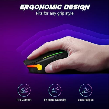 Redragon Wireless Gaming Mouse, Tri-Mode 2.4G/USB-C/Bluetooth Mouse Gaming, 12000 DPI, RGB Backlit, Fully Programmable, Rechargeable Wireless Computer Mouse for Laptop PC Mac, Black - color: Black, style: Bluetooth/ 2.4G/ Wired